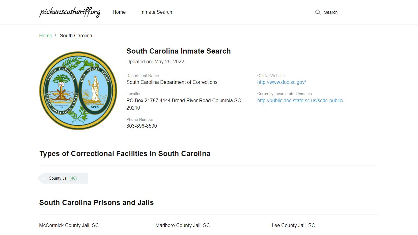South Carolina Inmate Search - Pickens County South ...